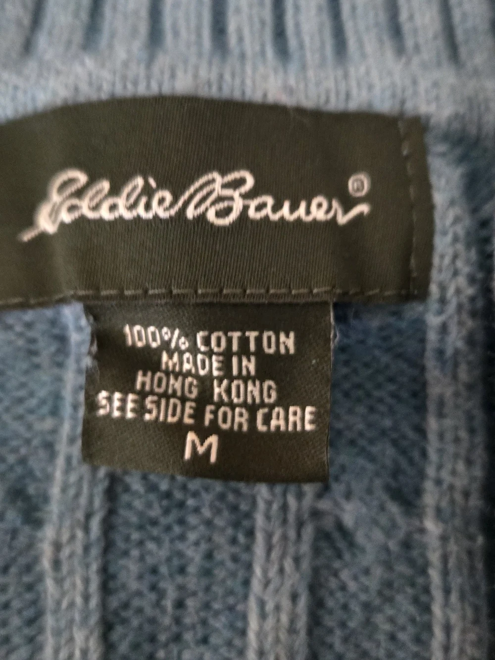 Eddie Bauer Unisex Blue And Black Cable-Knit Half-Zip Sweater #541